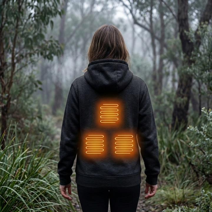 Combatti il freddo con il gilet felpa riscaldata da donna, abbigliamento termico essenziale con zip.