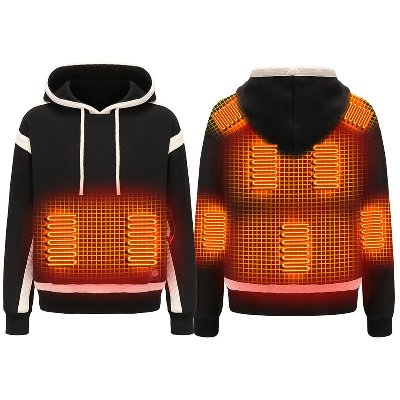 Felpa riscaldata donna USB grigia, comoda per l'inverno. Abbigliamento riscaldato per comfort portatile all'esterno.