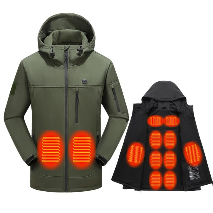 Tessuto resistente di giacca riscaldata invernale da donna con cappuccio, zip e alimentazione USB per outdoor.
