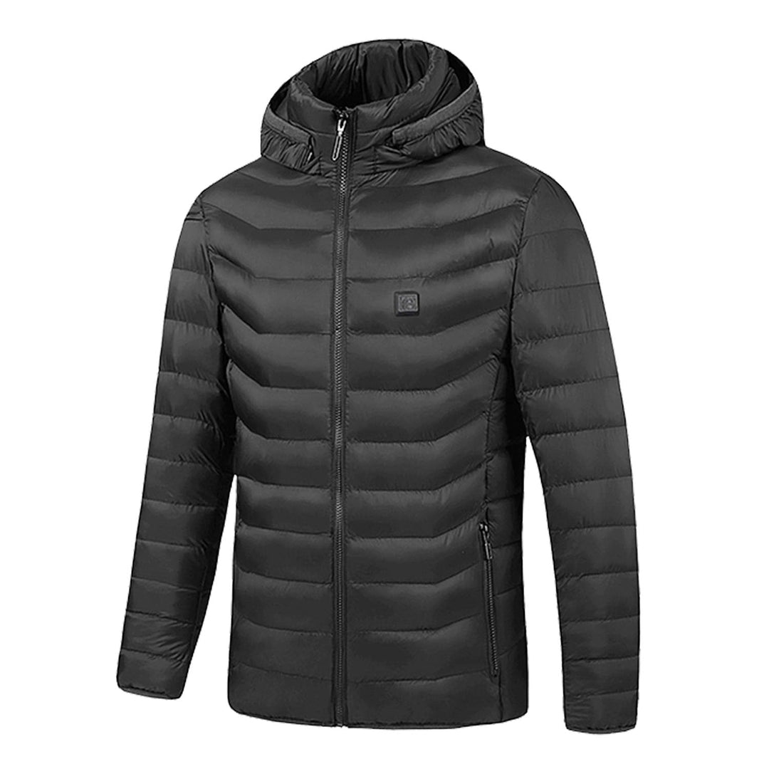Elegante giacca piumino termica da donna con cappuccio e controllo temperatura per moda invernale e attività outdoor.