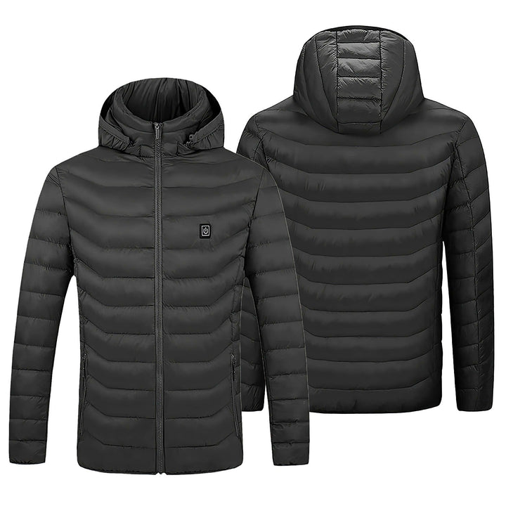 Cappotto riscaldato da donna, piumino con cappuccio. Abbigliamento termico antifreddo ideale per il freddo inverno.