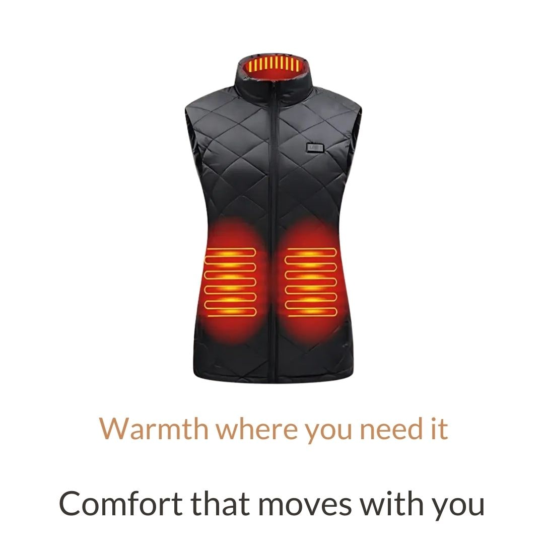 Gilet termico trapuntato da donna, slim fit, con riscaldamento elettrico USB per moda e calore.