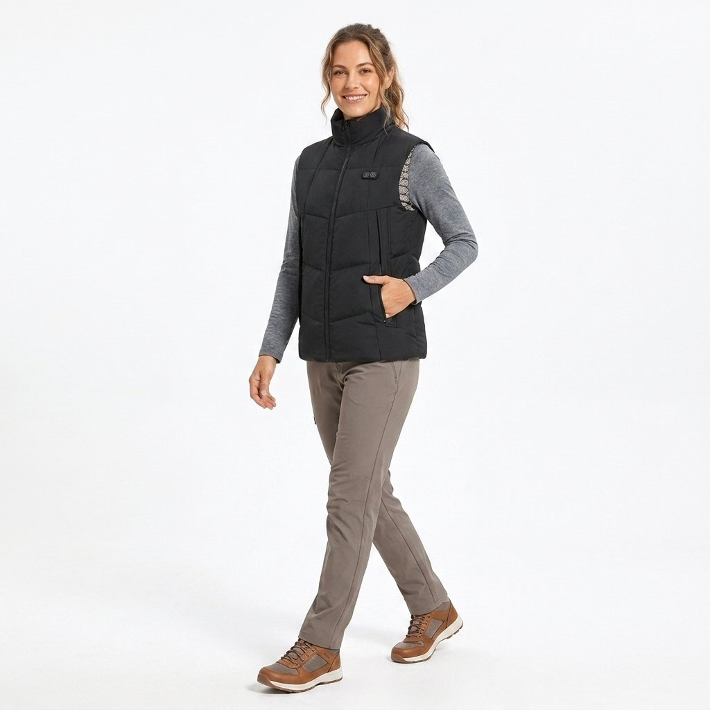 Gilet riscaldato donna USB ricaricabile, offre calore portatile e comfort per l'abbigliamento termico.