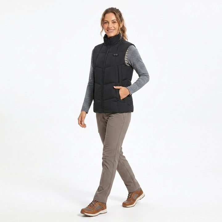 Gilet riscaldato donna USB ricaricabile, offre calore portatile e comfort per l'abbigliamento termico.