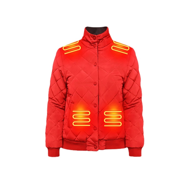 Giacca riscaldata da donna trapuntata con sistema integrato, abbigliamento termico ideale per inverno e outdoor.