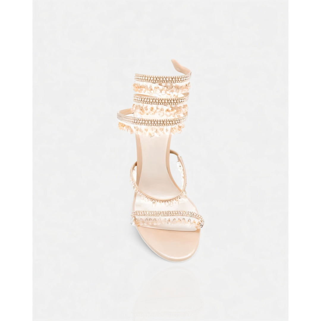 Scarpe da sera donna stiletto, con brillanti nappe e cinturino alla caviglia. Tacco alto.