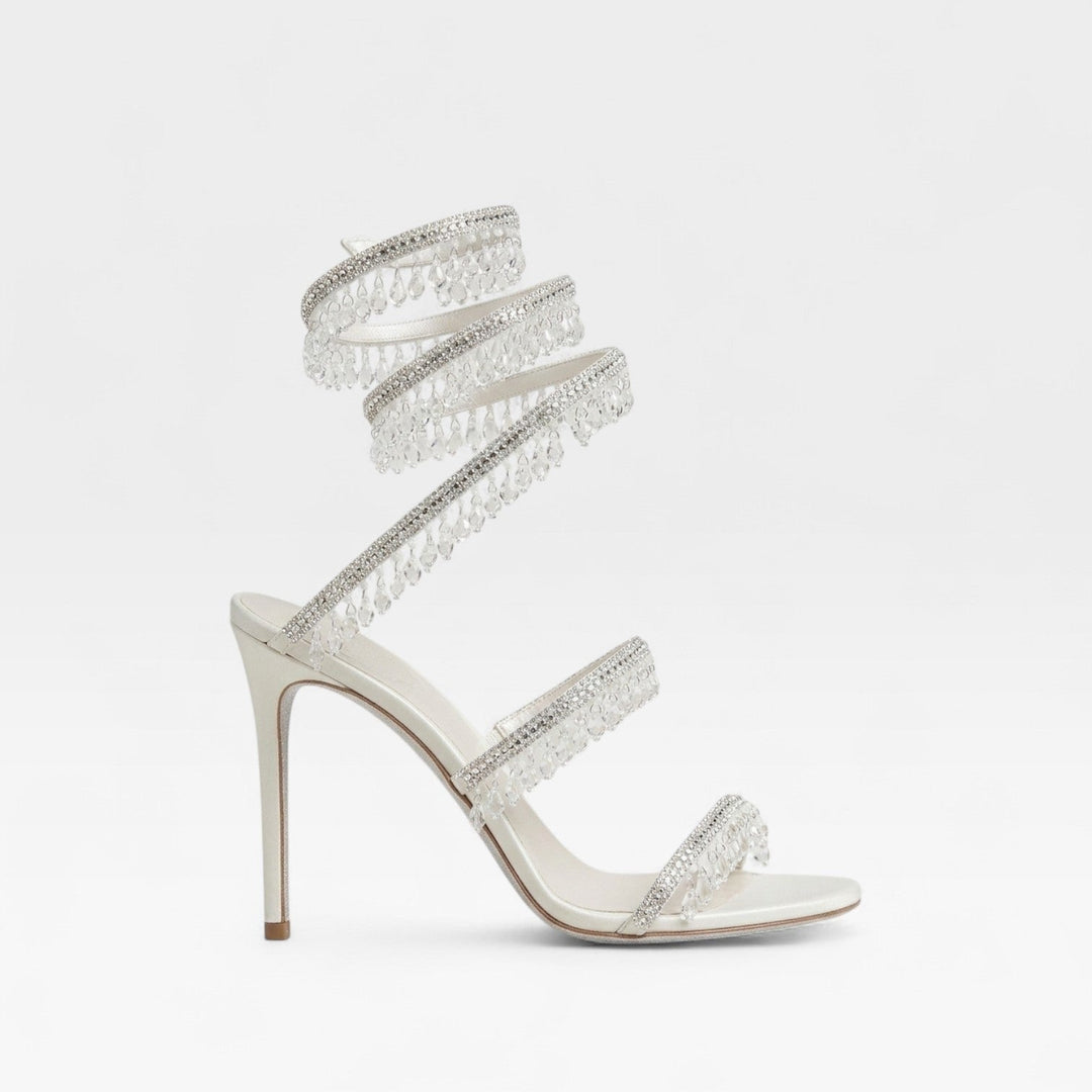 Tacchi a spillo donna glamour, con cinturino a spirale scintillante e cristalli per un look indimenticabile.