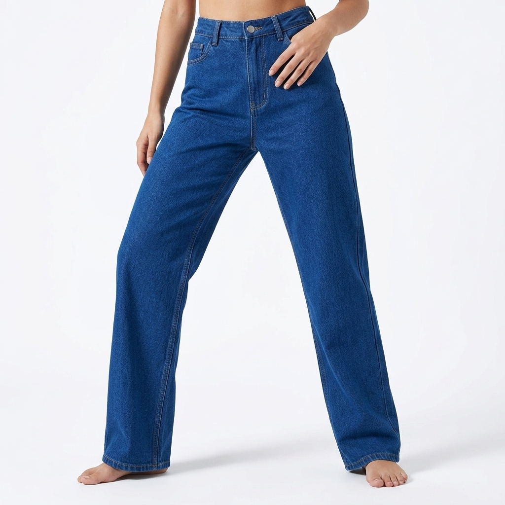 Jeans donna vita alta gamba dritta, perfetti per un look casual e confortevole. Vestibilità rilassata per ogni giorno.