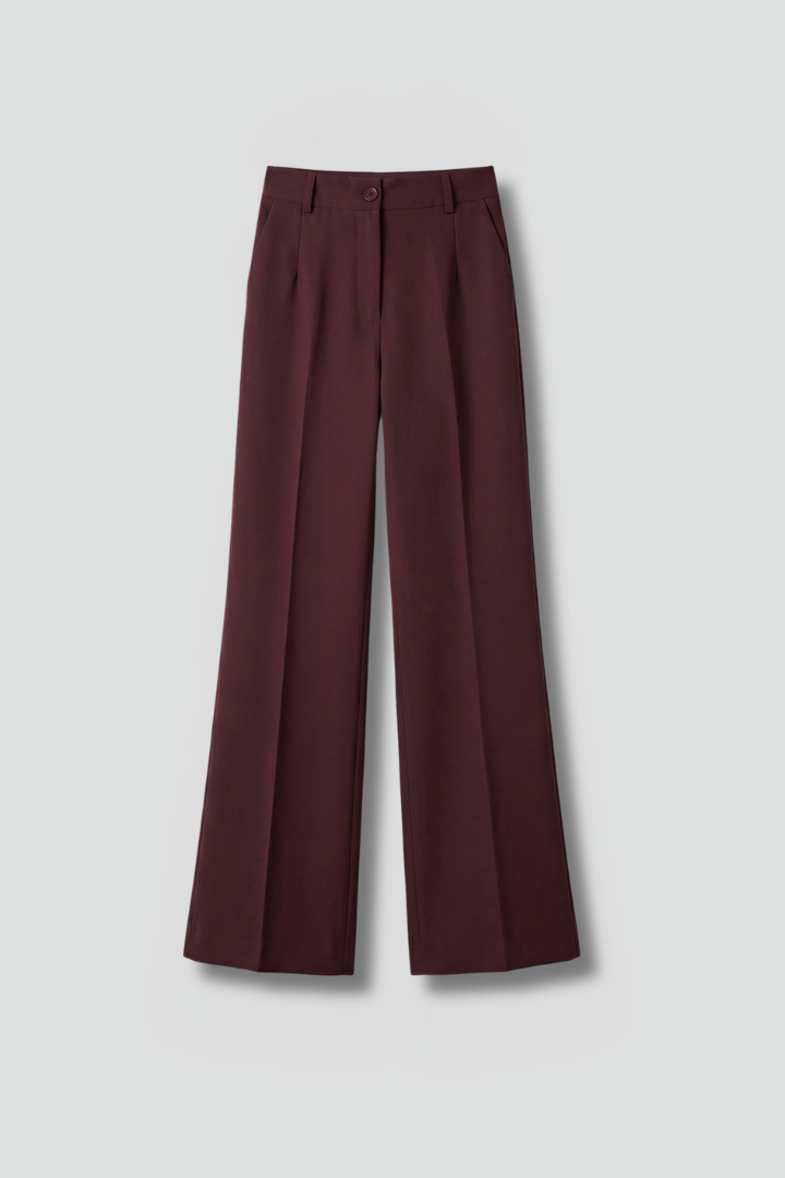 Pantaloni donna eleganti vita alta gamba larga, dettagli bottoni. Ideali per look ufficio o casual chic, moda primavera/autunno.
