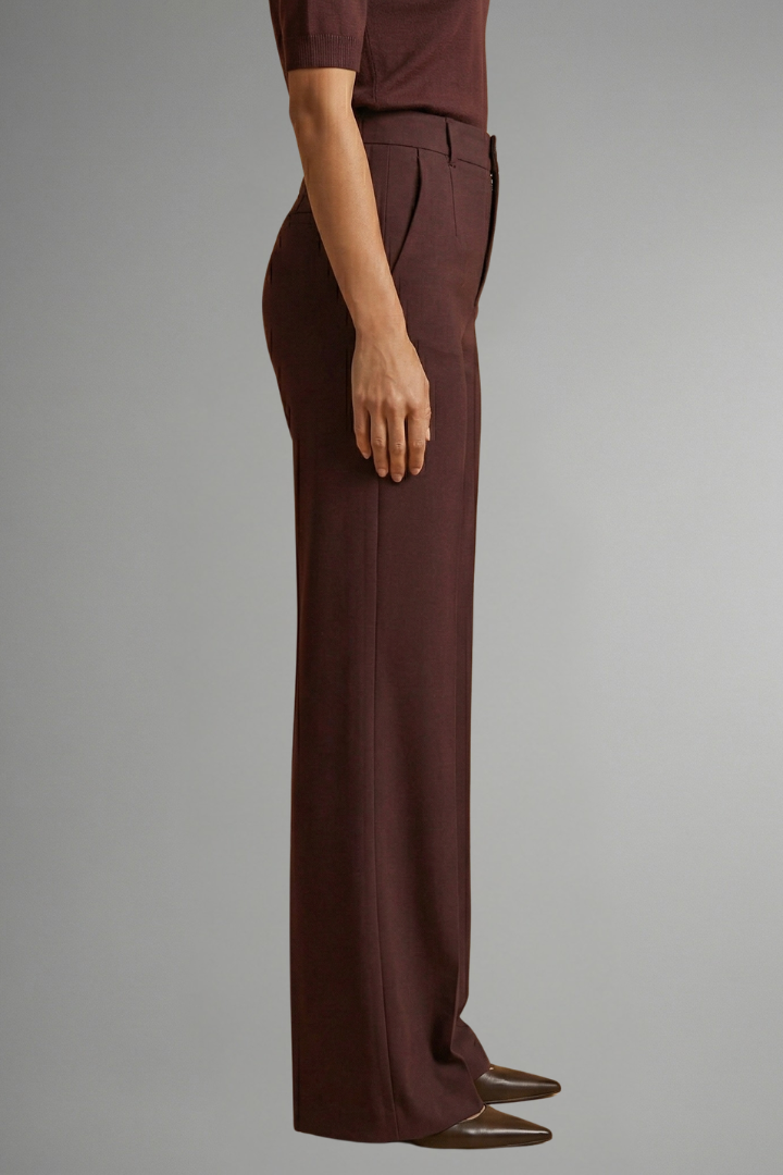 Pantaloni donna casual chic a vita alta con gamba larga. Bottoni decorativi, perfetti per la moda primavera e autunno.
