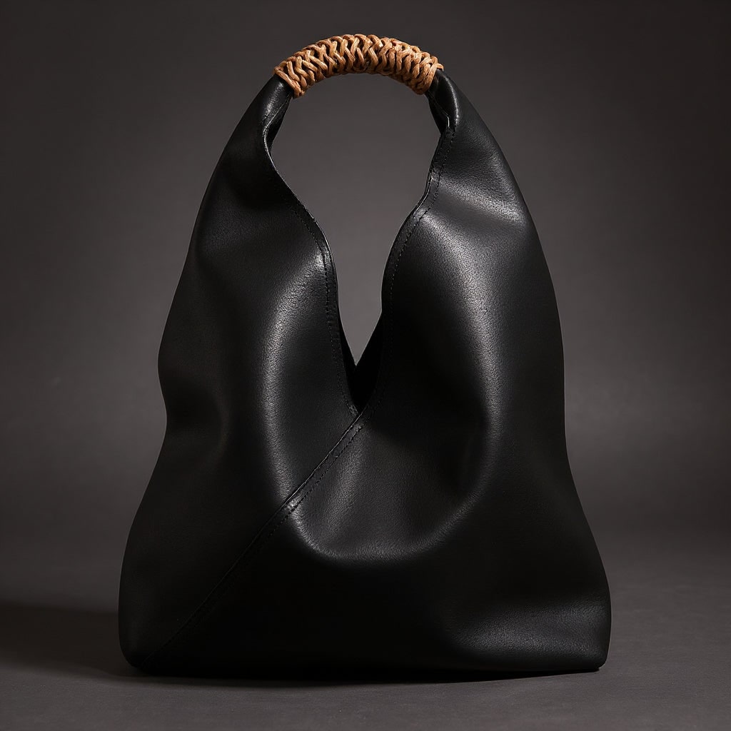 Modella indossa borsa hobo da donna in pelle, con manico intrecciato e tracolla, per un look quotidiano chic.