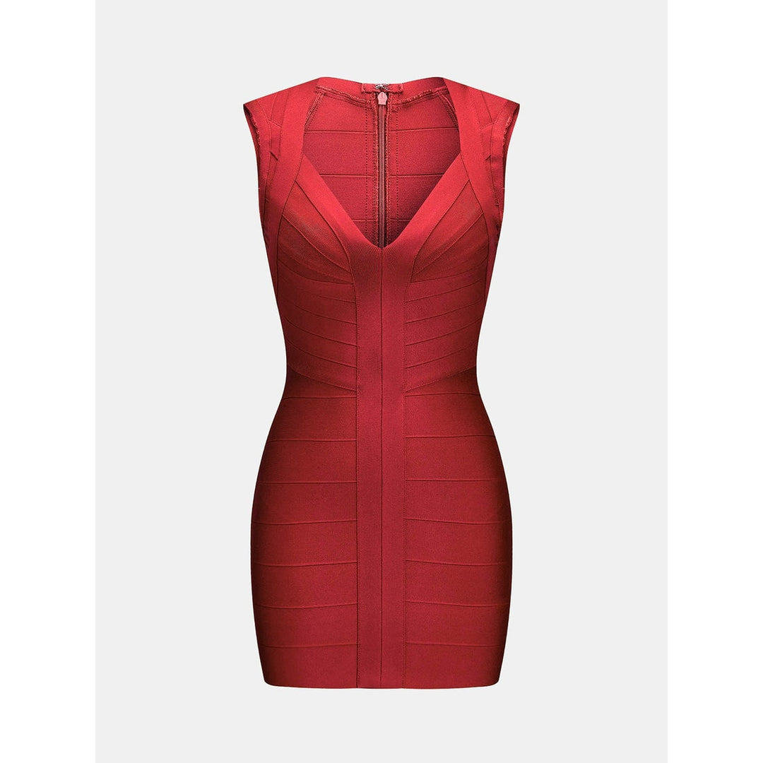 Elegante mini abito fasciante bodycon donna bordeaux, scollo a V. Perfetto per serate, cocktail e homecoming.