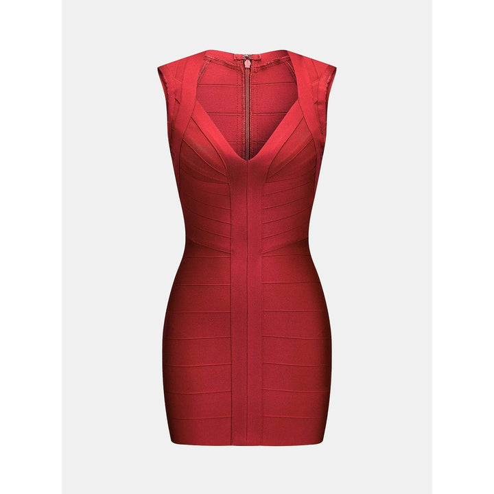 Elegante mini abito fasciante bodycon donna bordeaux, scollo a V. Perfetto per serate, cocktail e homecoming.
