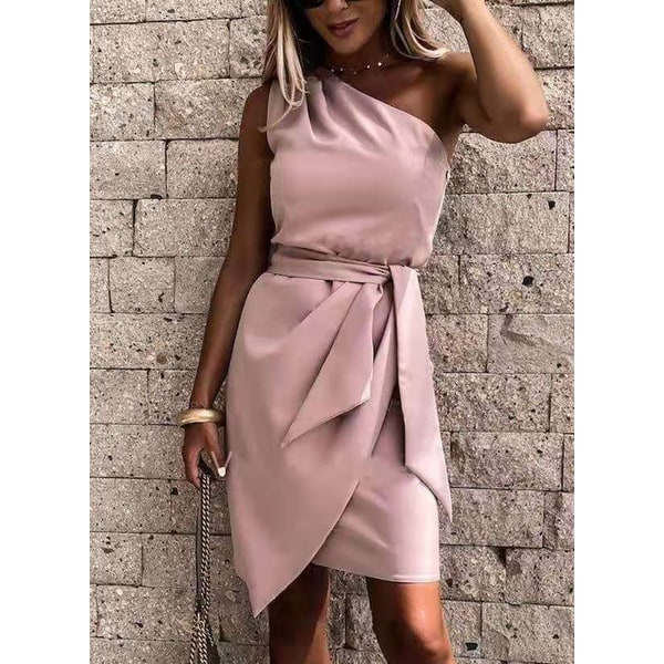 Vestito da cerimonia donna monospalla midi, elegante e fluido, perfetto per feste, eventi speciali e serate estive.