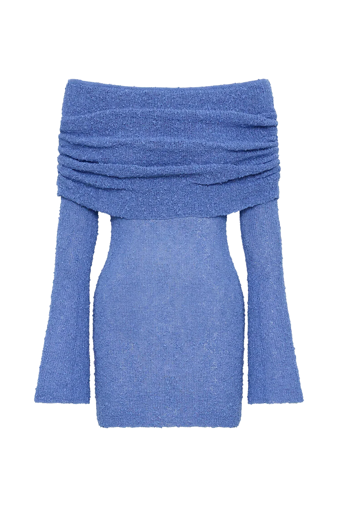Vestito donna trendy, mini, con maniche svasate, spalle scoperte e raffinato dettaglio increspato.