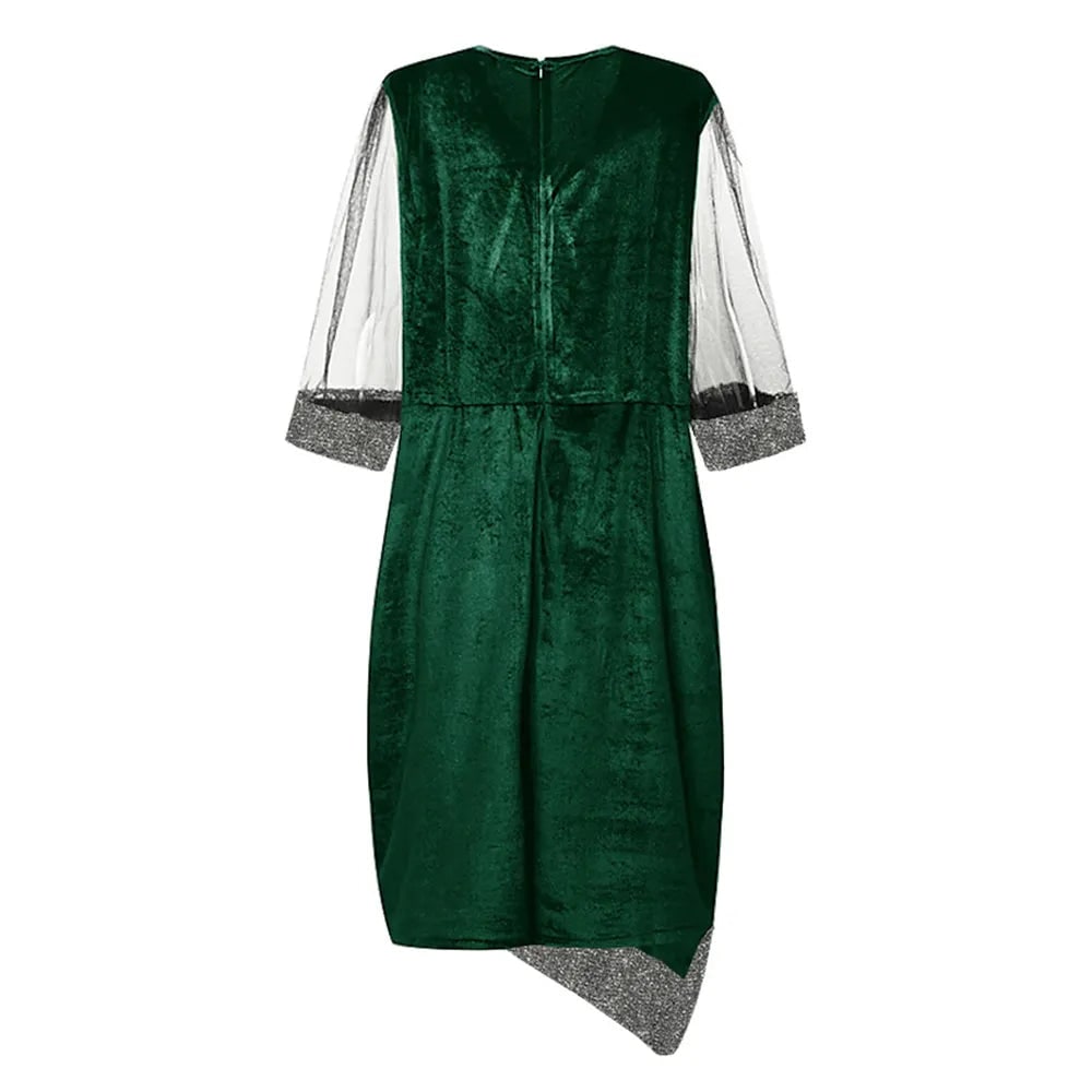 Vestito invitata matrimonio midi elegante, con paillettes e raffinate maniche velate.