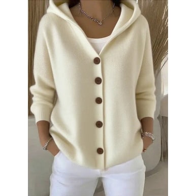 Morbido cardigan lungo donna con cappuccio, un capo oversize per uno stile casual elegante e comodo.