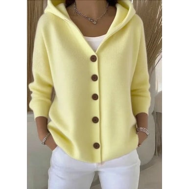 Cardigan donna lungo e oversize con cappuccio e bottoni, per il massimo comfort quotidiano e stile.