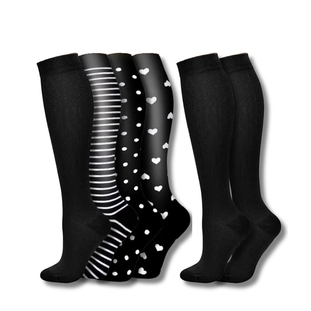 Multipack calze a compressione da donna al ginocchio: perfette per lavoro, viaggio e comfort gambe tutto il giorno.