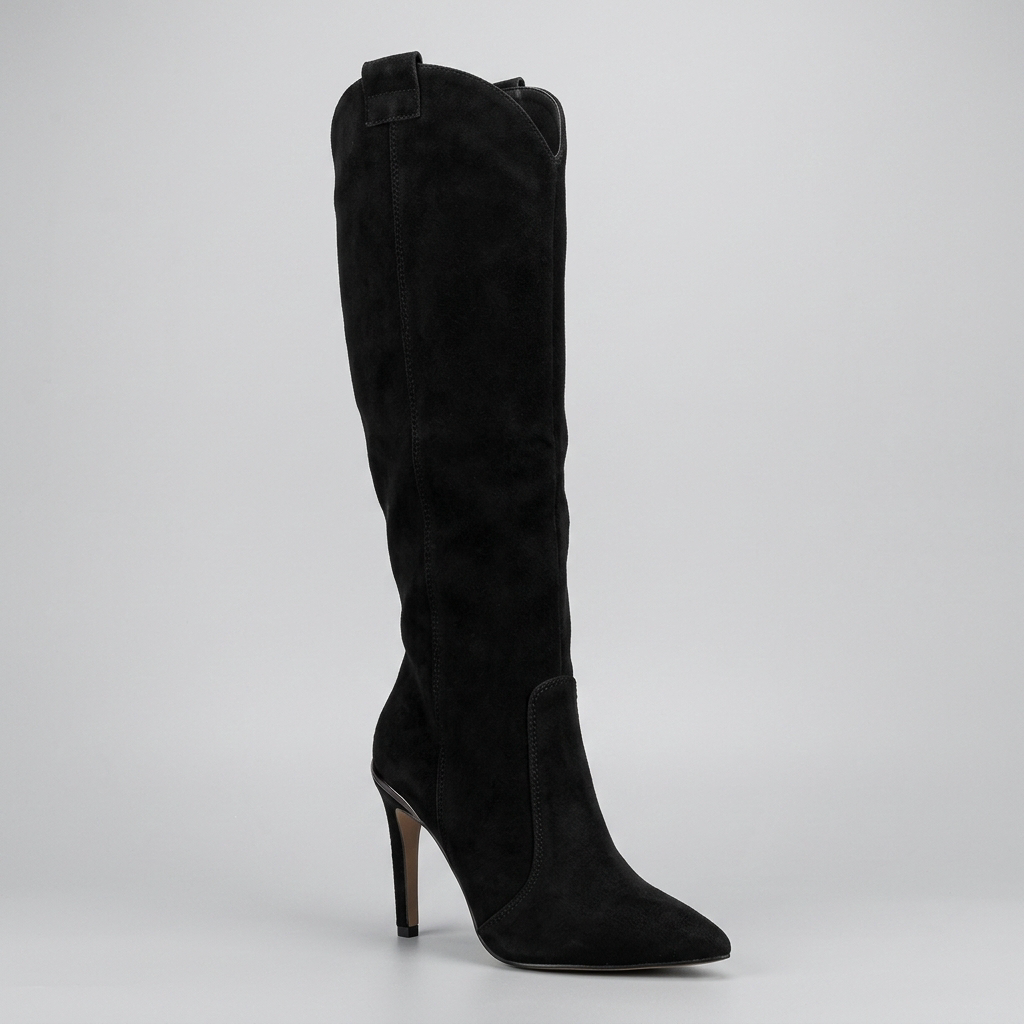 Calzature donna eleganti: stivali alti western con tacco a stiletto e punta affusolata, ideali per la moda autunnale.