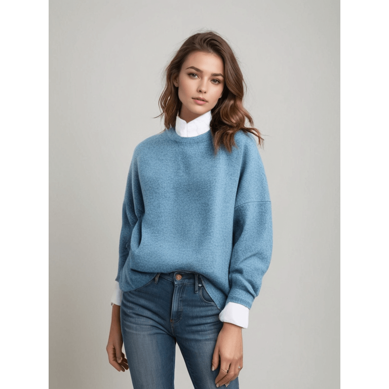 Essenziale maglione donna oversize girocollo con polsini a costine, perfetto per comfort e stile casual autunnale.