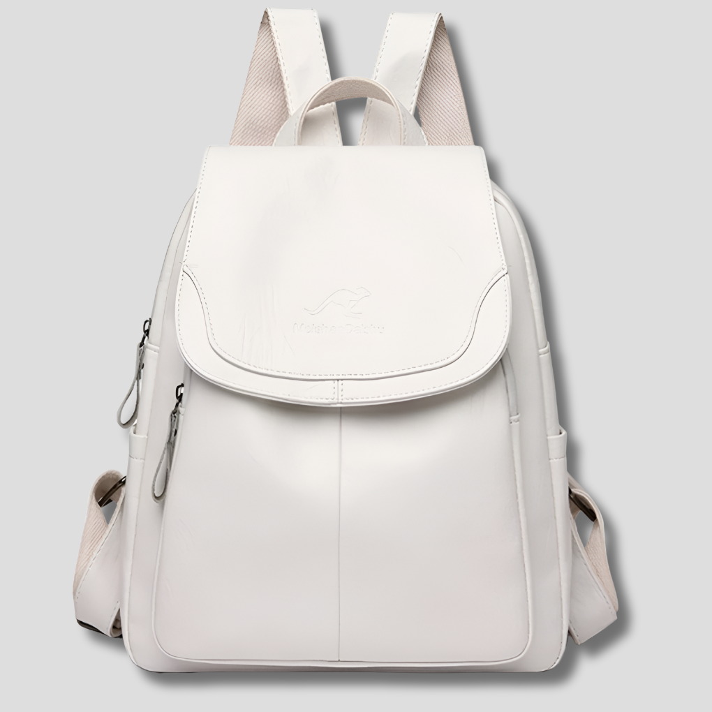 Zaino donna elegante con patta e dettagli goffrati. Ideale per viaggio, ufficio e stile quotidiano.