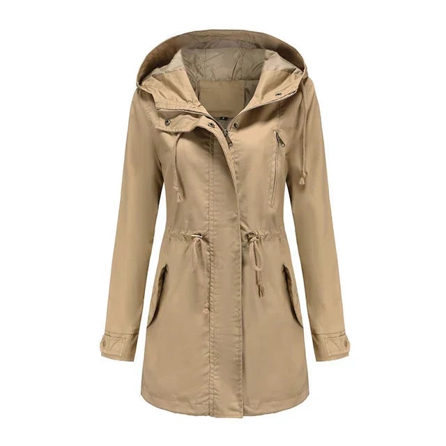 Giacca utilitaria donna, leggera, capospalla con cappuccio, ideale per moda casual e taglie forti.