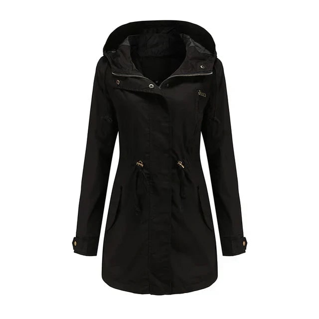 Capospalla donna leggero, giacca utilitaria con cappuccio e coulisse, ideale per la primavera e outfit casual.