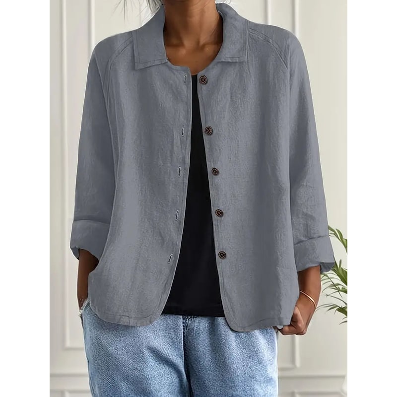 Giacca camicia estiva da donna, comoda, elegante, con bottoni e maniche a tre quarti, moda attuale.