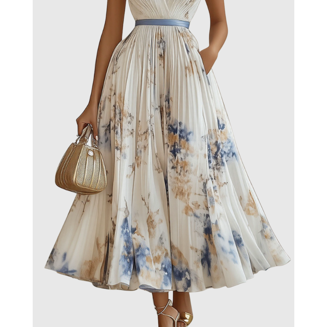 Abito lungo floreale casual da donna, con scollo a V e maniche, per un look primaverile fresco.