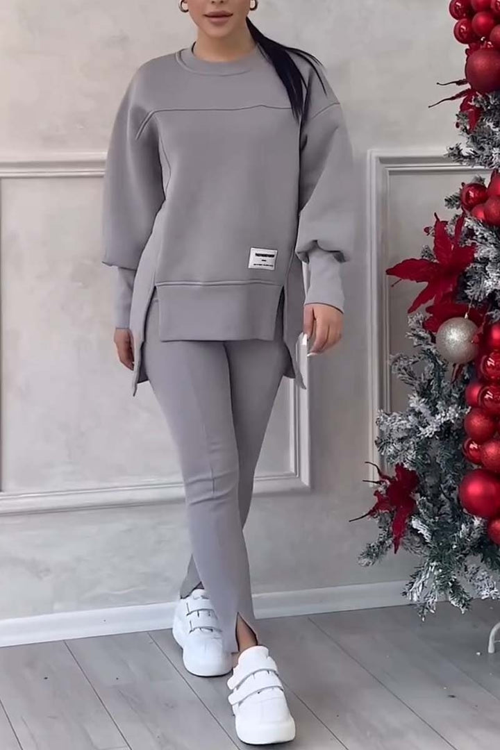 Moda donna: set felpa oversize e leggings slim per outfit casual elegante, perfetto per athleisure e tempo libero.