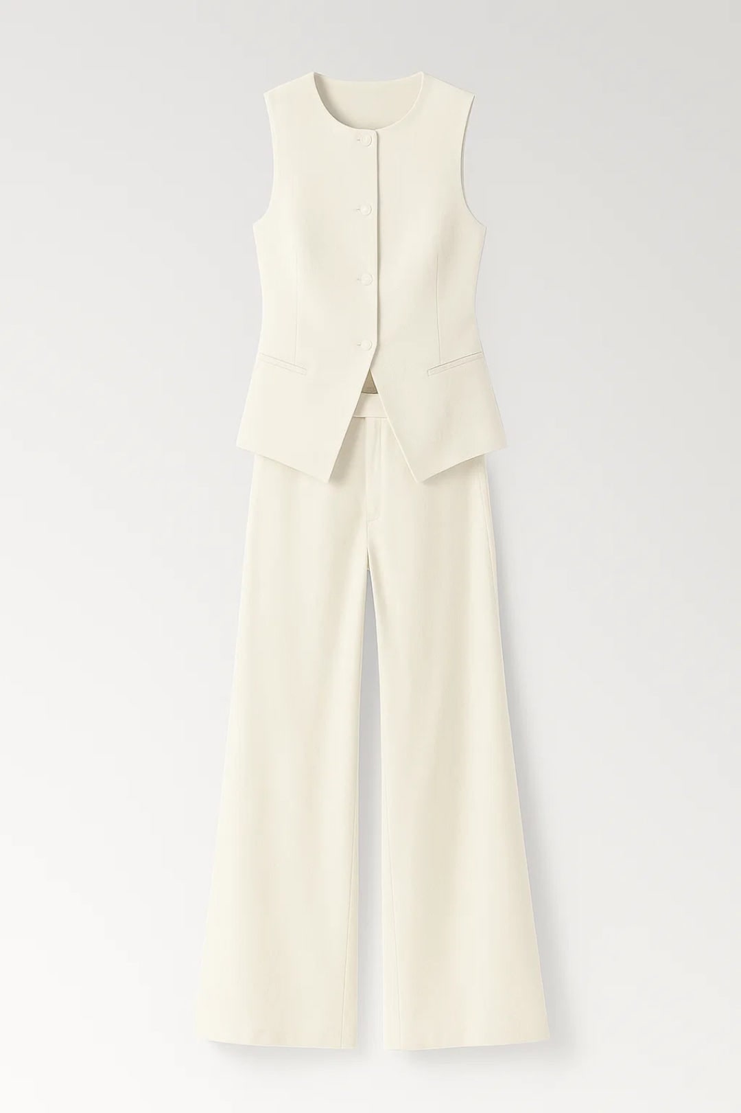 Gilet sartoriale donna e pantaloni a palazzo, un set coordinato per un look sofisticato e abito elegante.
