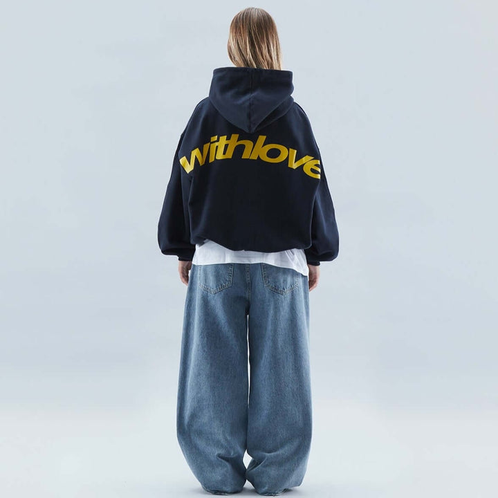 Felpa autunnale donna oversize con grafica trendy, cappuccio, spalla scesa per un look casual-chic.