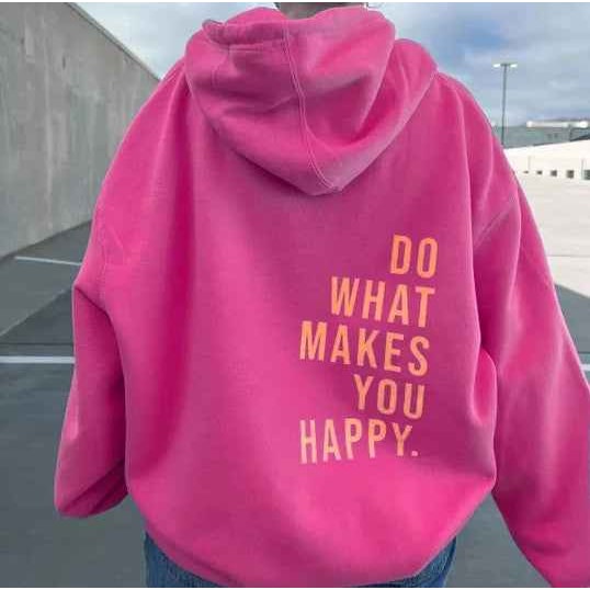 Felpa oversize donna con zip, stampa grafica sul retro. Stile streetwear casual e comfort in rosa, nero, azzurro.