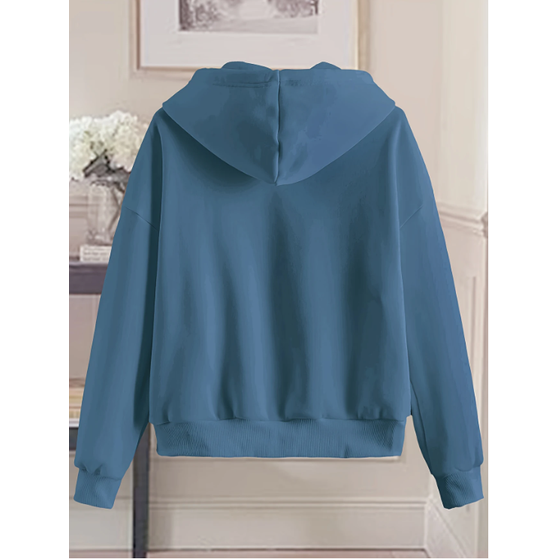 Felpa donna oversize casual con zip e cappuccio, ideale per comfort e stile quotidiano.