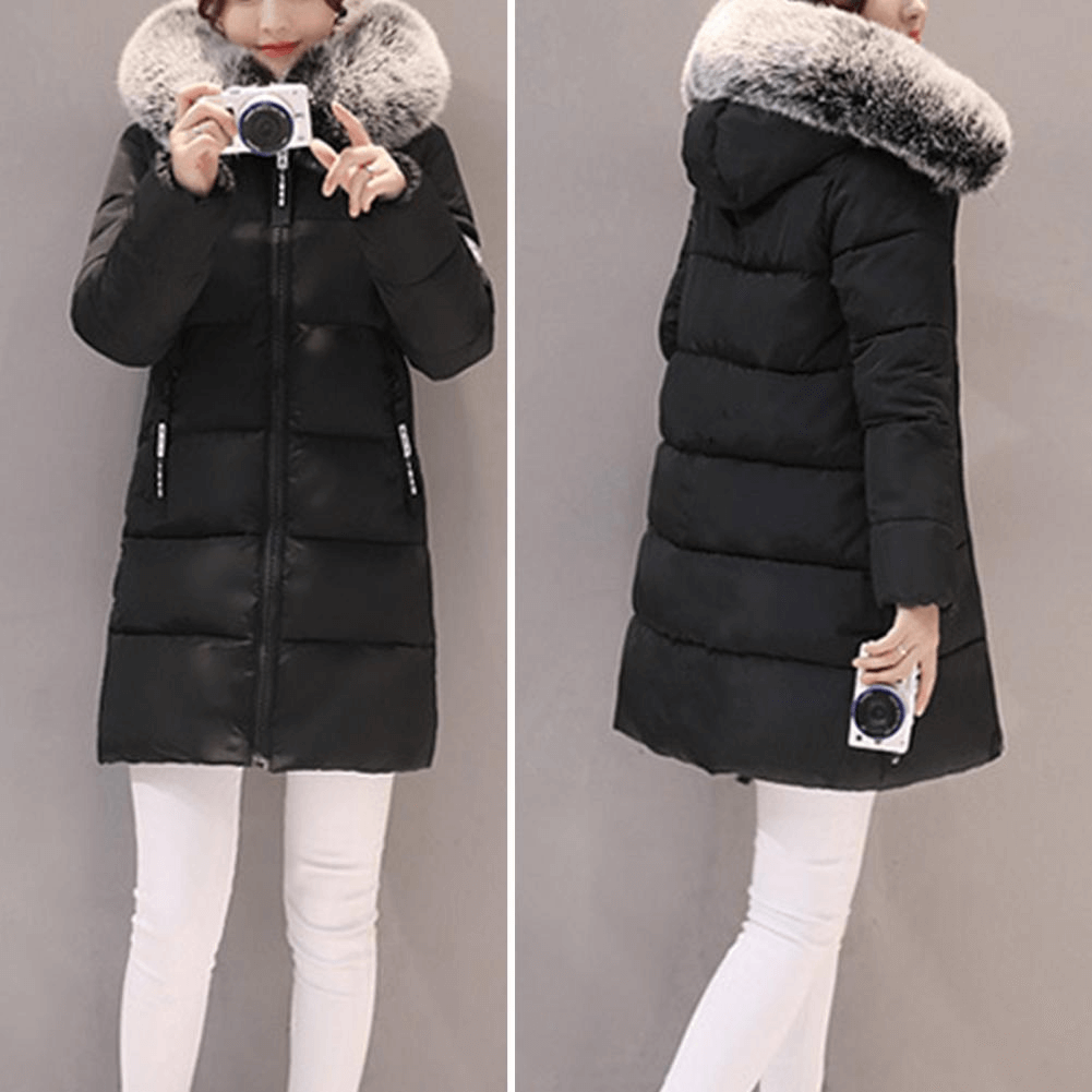 Giacca trapuntata donna per outfit casual invernali, cappotto a mezza lunghezza con cappuccio.