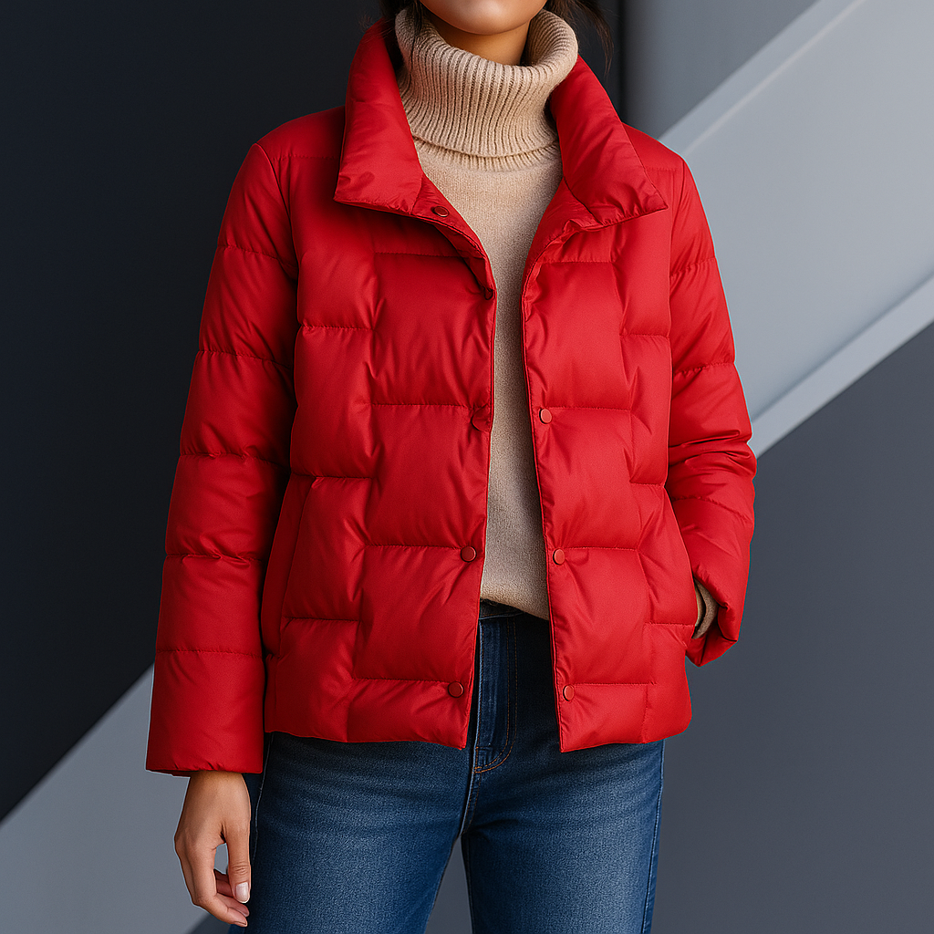 Giacca puffer trapuntata da donna, corta e calda. Perfetta per l'inverno, stile moderno e casual.