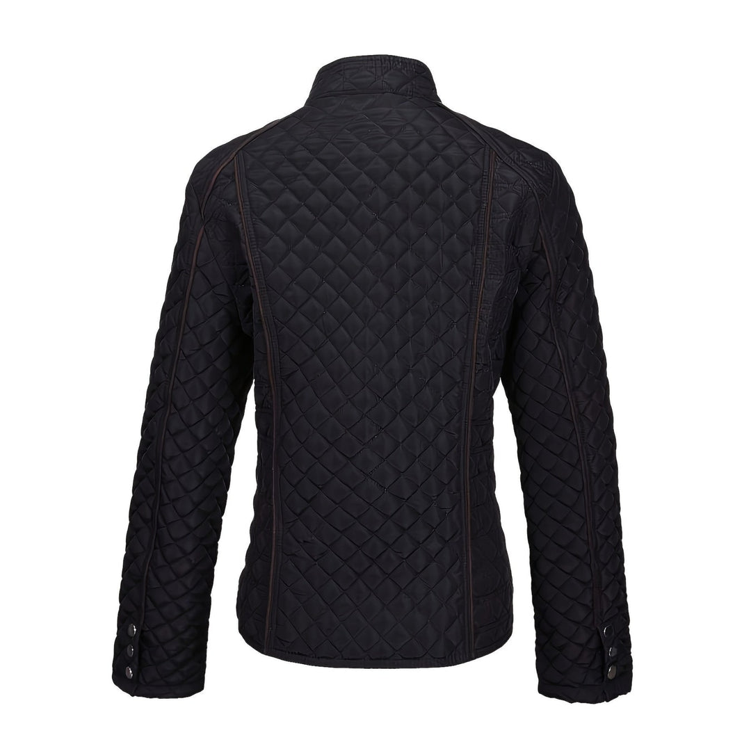 Capospalla femminile casual chic, giacca trapuntata leggera da donna con dettagli a contrasto per autunno/inverno.