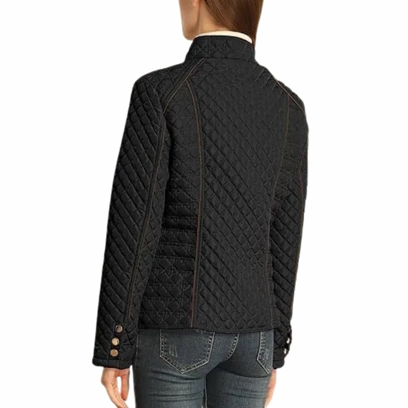 Elegante giacca da donna trapuntata con piping a contrasto che esalta il design. Perfetta per look sofisticati.