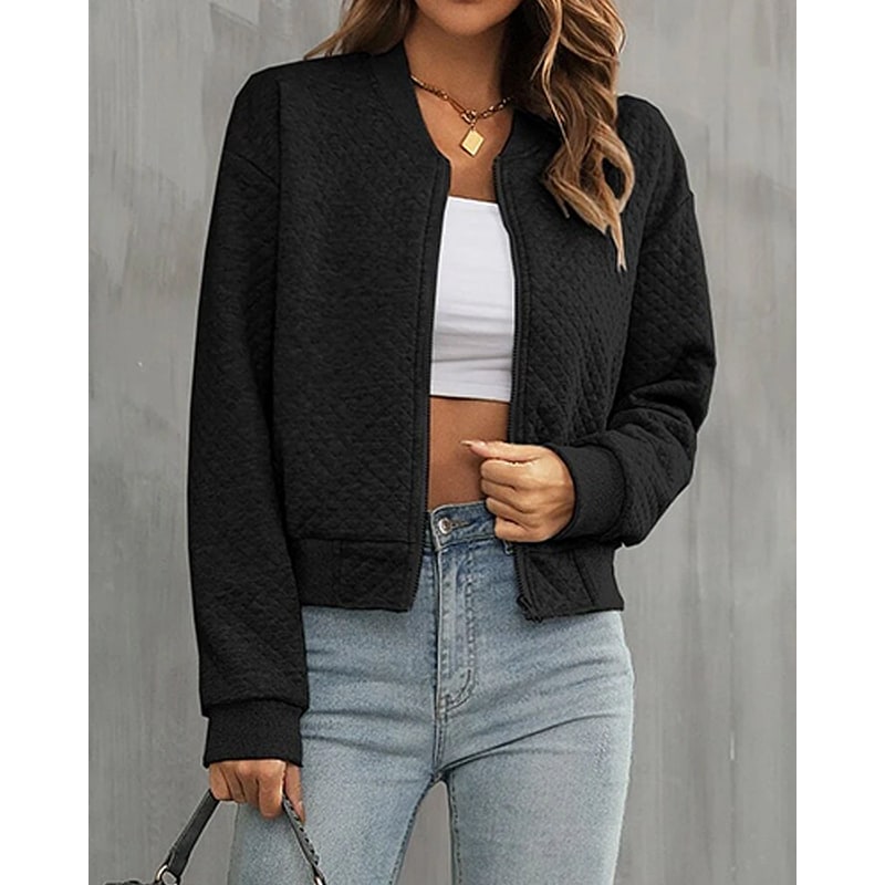 Giacca bomber trapuntata oversize da donna con zip, perfetta per primavera autunno e look casual.
