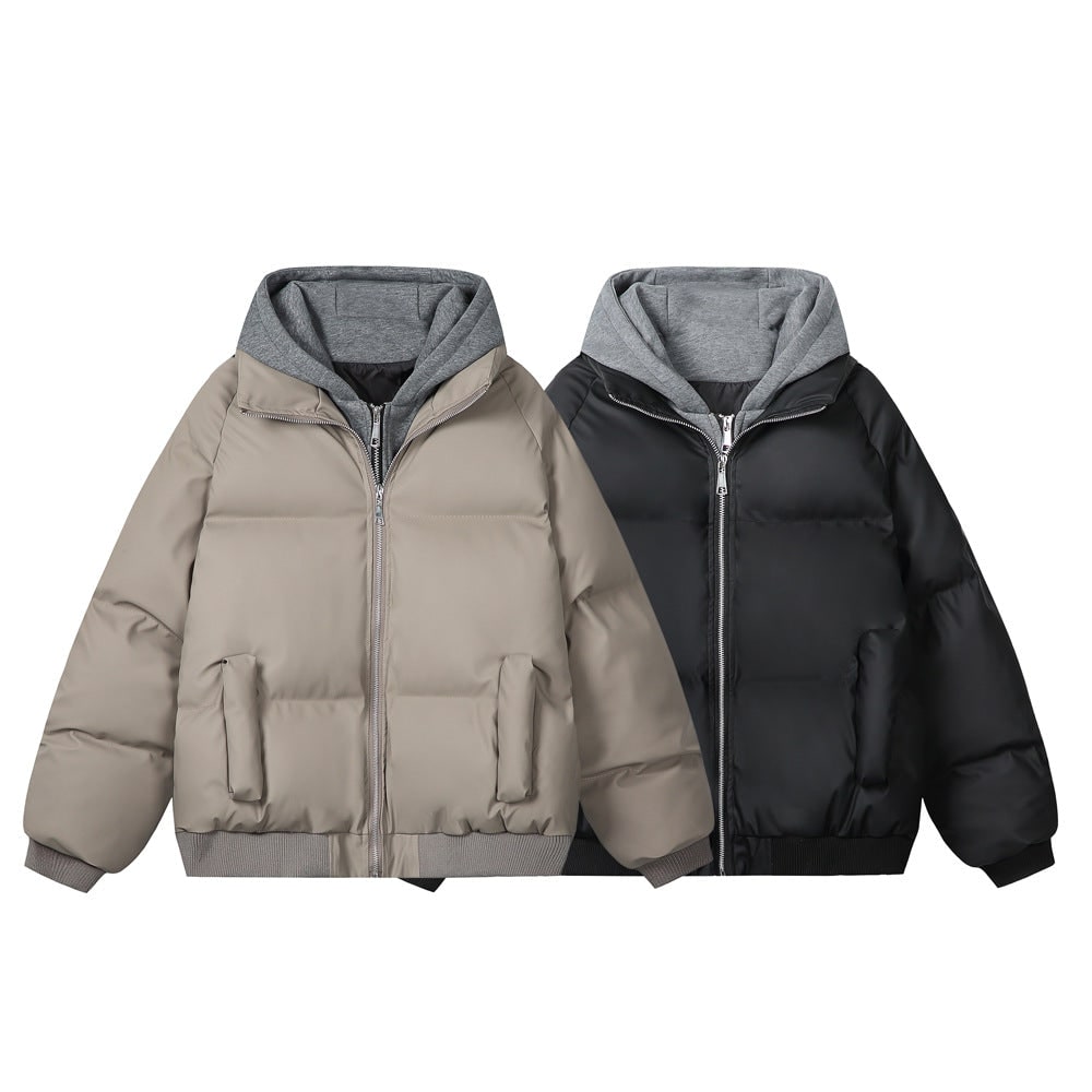 Giacca donna invernale trapuntata con cappuccio, doppia zip, design moderno e alla moda.