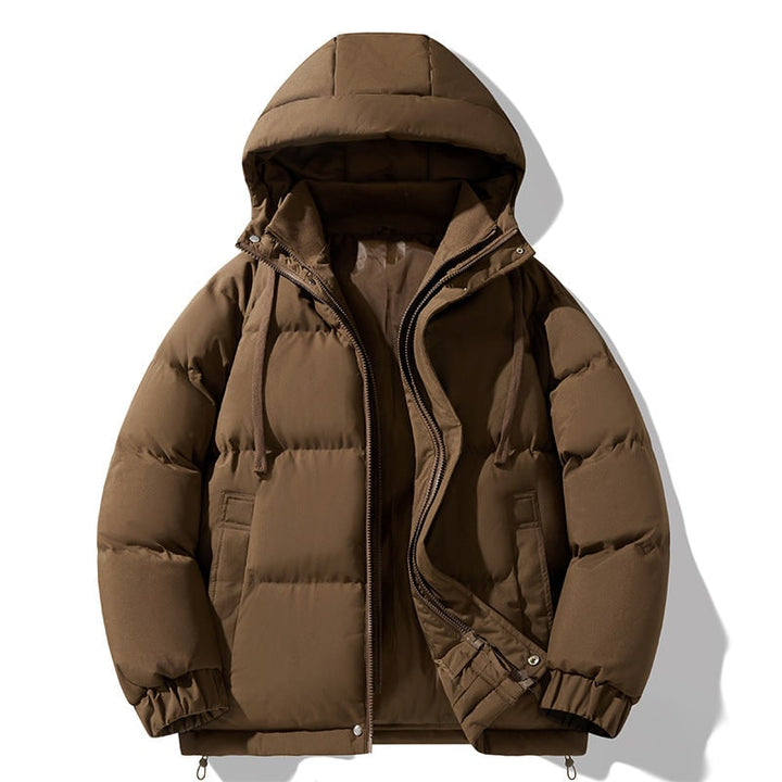 Giacca donna piumino trapuntata con cappuccio, chiusura antivento, ottima per outerwear invernale.