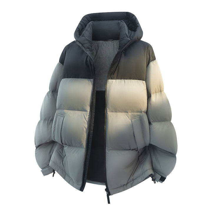 Giacca piumino donna invernale oversize con cappuccio, calda e confortevole per look casual alla moda.