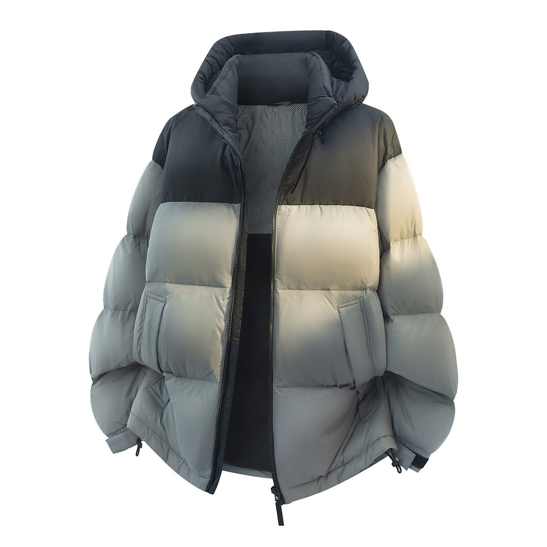 Elegante giacca piumino donna invernale oversize con cappuccio, calda e avvolgente per un look di stile.