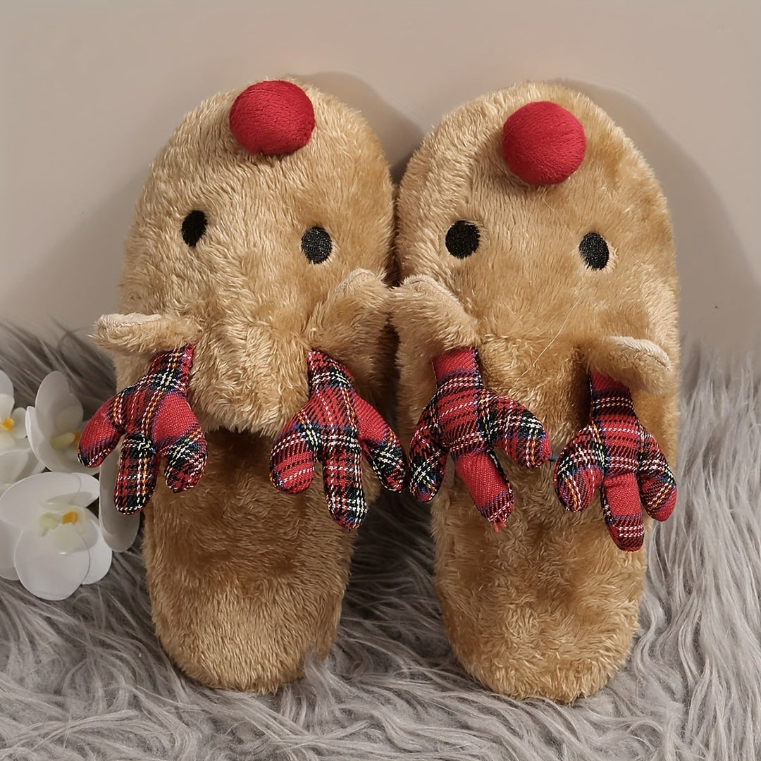 Pantofole festive da donna con adorabile renna, morbide e comode per le giornate invernali a casa.