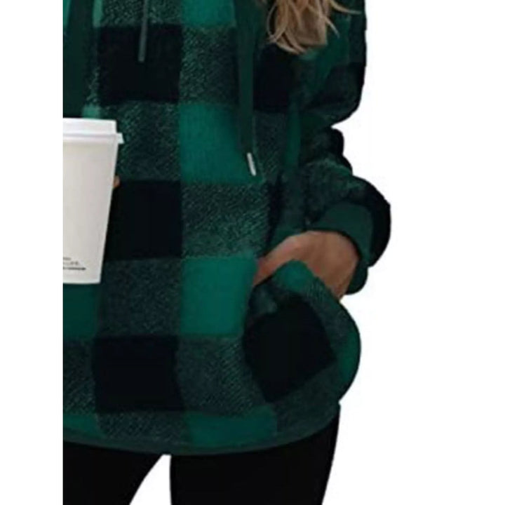 Felpa donna scozzese, calda e comoda, con mezza zip per autunno e inverno.