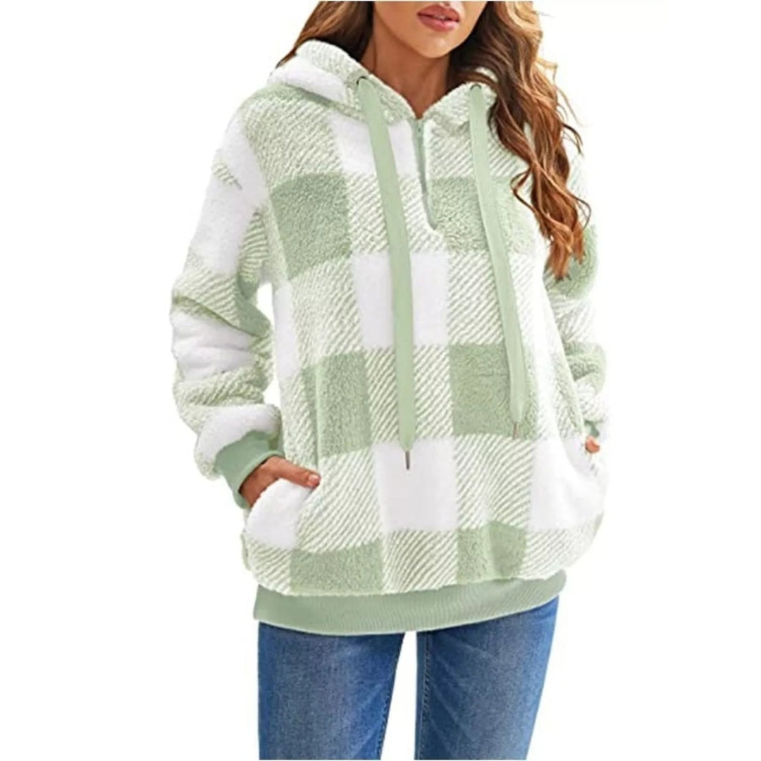 Felpa donna stile scozzese, mezza zip, perfetta per un comfort quotidiano.