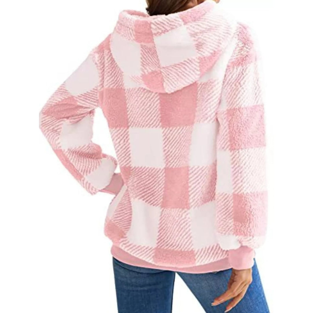 Felpa donna mezza zip scozzese, vestibilità rilassata, ideale per il relax.