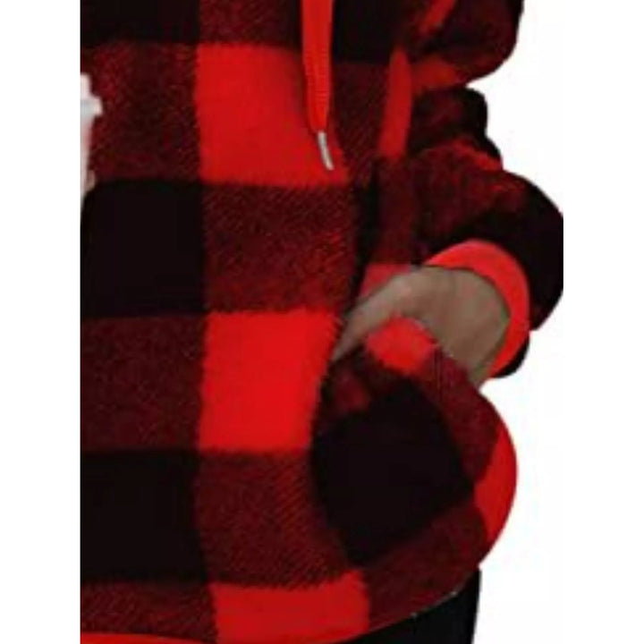 Felpa donna autunno/inverno, comoda, fantasia scozzese e mezza zip.