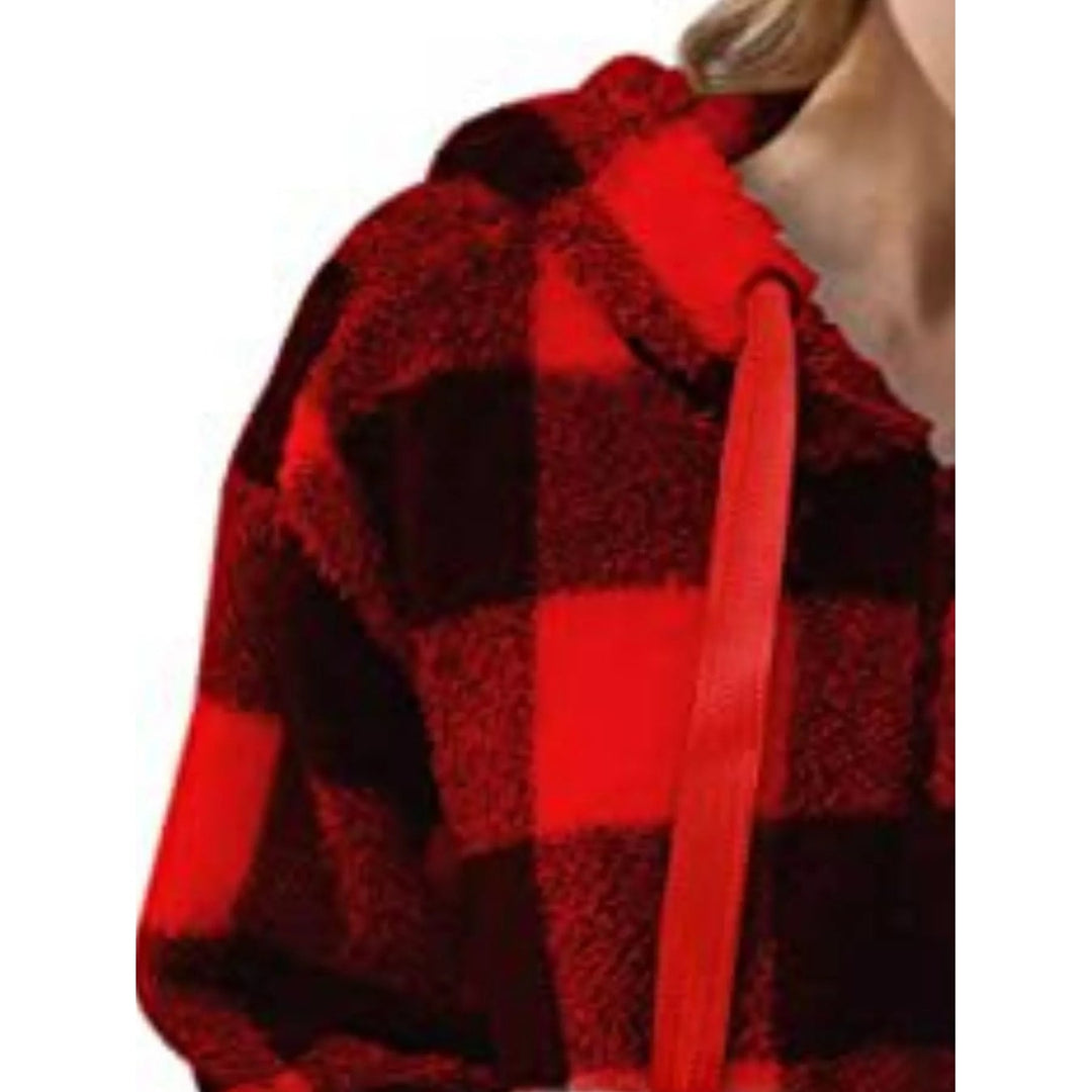 Moda felpa donna scozzese a mezza zip, tasca a canguro, comfort e stile.